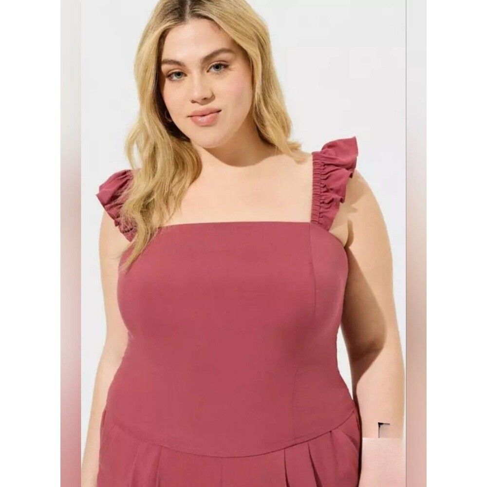 Torrid 2 Challis Smocked Ruffle Trim Crop Top Maroon 4110-